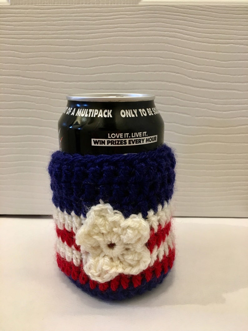 Red, White & Blue USA Patriotic Coffee / Can Cozie, crochet, handmade image 3