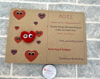 POTS Info Card, Postural Orthostatic Tachycardia Syndrome Awareness Card, Chronic Illness Humour, Removable Crochet Pin Badge, Spoonie Gift