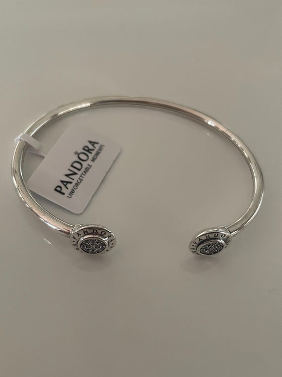Genuine PANDORA Logo Pave Open Bangle 590528CZ Sterling