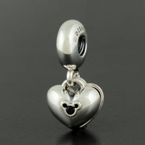 Genuine PANDORA Disney Mickie Minnie Double Hearts Charm 791441NCK Sterling Silver Cz Brand New RETIRED Comes with PANDORA Gift Pouch