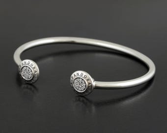 Genuine PANDORA Logo Pave Open Bangle 590528CZ  Sterling Silver Cz Brand New RETIRED Comes with PANDORA Gift Pouch Fast Postage Rare