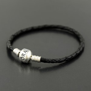 Genuine PANDORA Moments Single Woven Leather Bracelet 590705CBK-S2 19cm Sterling Silver New Comes with PANDORA Gift Pouch Fast Post Retired