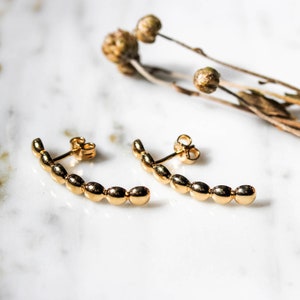 Bubble Collection Stud Earrings / Sterling Silver, Light Gold Handmade, Minimalist