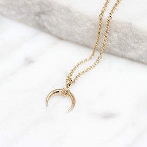 Light Gold Fill Double Horn Necklace Pendant with FREE CHAIN, Crescent Moon, Handmade – LPHR1