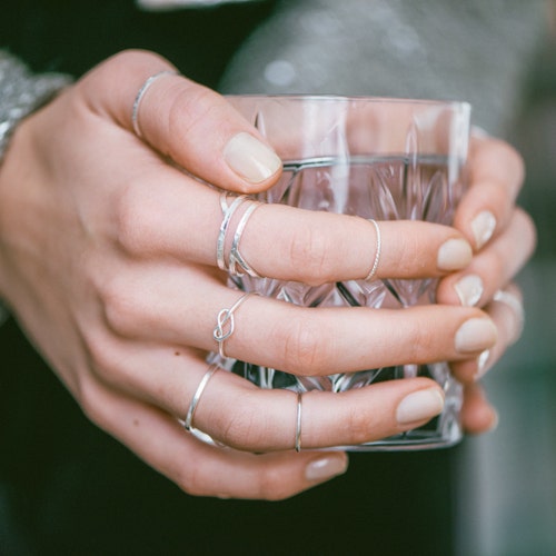 Anelli Impilabili Art Déco In Argento Sterling 925 Fatti A Mano Placcati In Platino Con Anelli Da Donna (22.5 - Foto 3