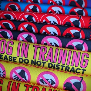 Funda para correa de perro en entrenamiento, por favor no distraer. Signos de suma (en el otro lado).