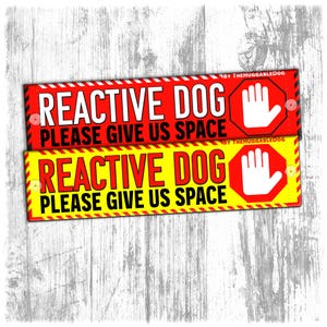 Cane REATTIVO, per favore fateci spazio, cartello non avvicinatevi. Guinzagli di avvertimento per l'addestramento del cane.