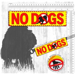 NO DOGS. Warning leash sleeves for dogs.