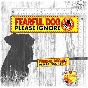 FEARFUL dog, please ignore, do not pet. Warning leash sleeves for anxious, shy or nervous dogs.