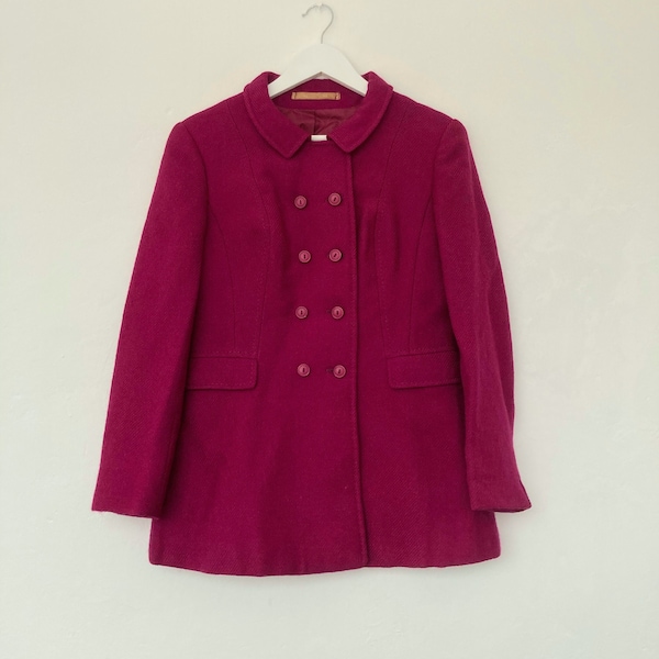 caban en laine rose fuchsia magenta vintage pour femme, petite veste des années 70