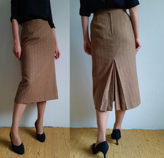 Vintage Laura Ashley brown pencil skirt, pinstripe