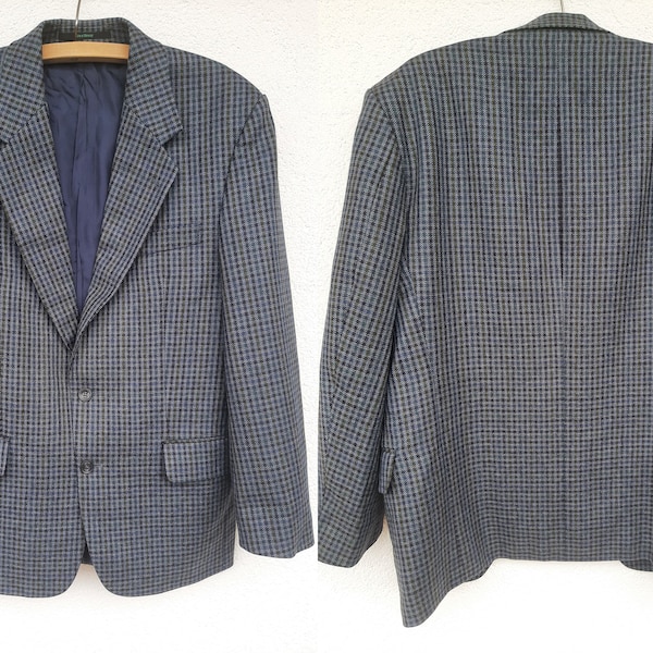 Blauer Vintage Karierte Wolle Blazer Größe medium