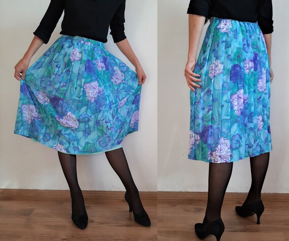 blue floral midi skirt