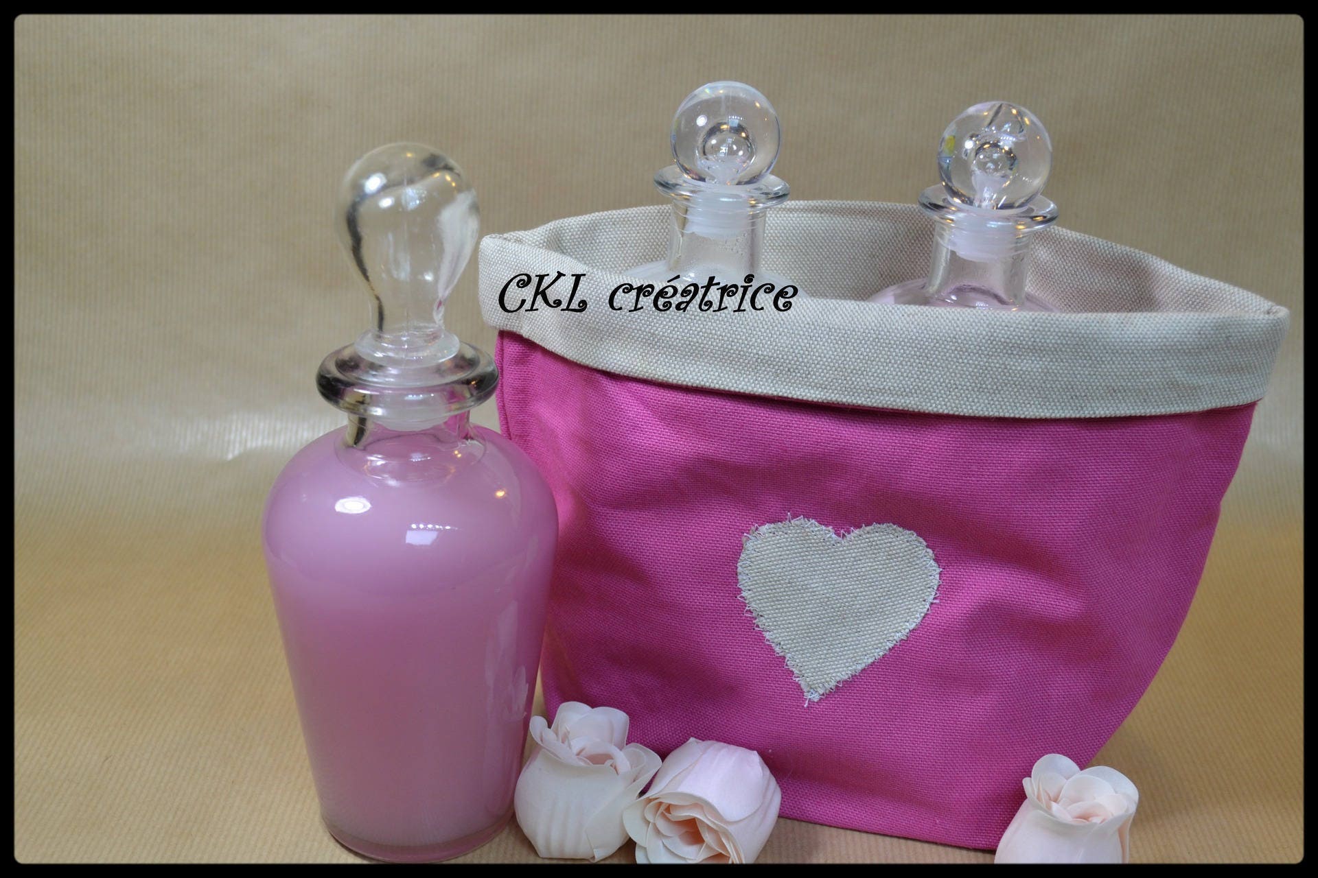 Panière Rose et Beige Réversible en Lin