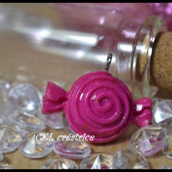 Pendentif fimo rose forme bonbon