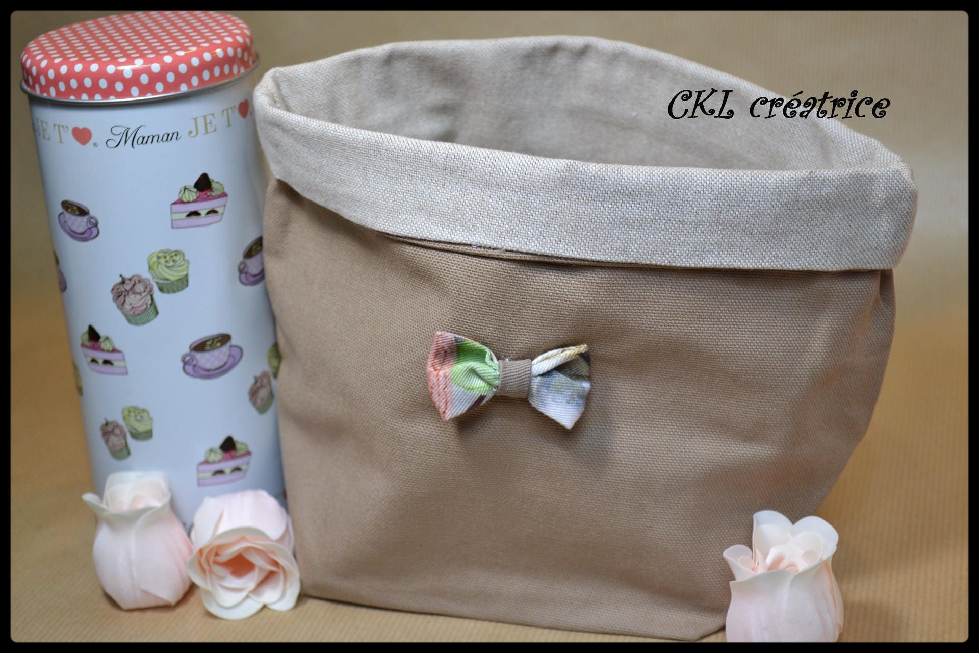 Panière Marron et Beige Réversible