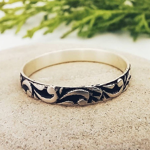 Silver Ring, Art Nouveau Jewellery, Nostalgic jewellery, Stacking Ring, Gift for her, Handmade in the UK, Unusual Wedding Band, Gift for Mum