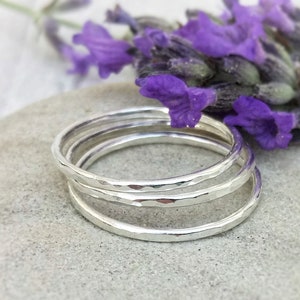 Silver Stacking Minimalist Rings Hammered Stacker Skinny Stackable Thin Slim Spacer Simple Midi Pinky Minimal Textured Set of Stackers