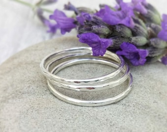 Silver Stacking Minimalist Rings Hammered Stacker Skinny Stackable Thin Slim Spacer Simple Midi Pinky Minimal Textured Set of Stackers