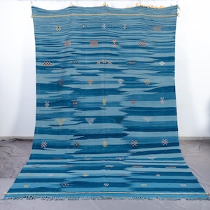 Handmade Blue Wool Berber Carpet – Abstract Ocean Style Modern Decor