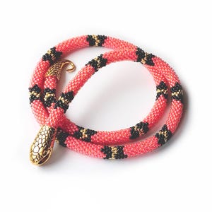 Pink Snake crochet beaded rope necklace, jewelry for women