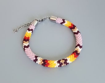 Beige Ethnic inspired bracelet, beadwork native style jewelry for her, for him