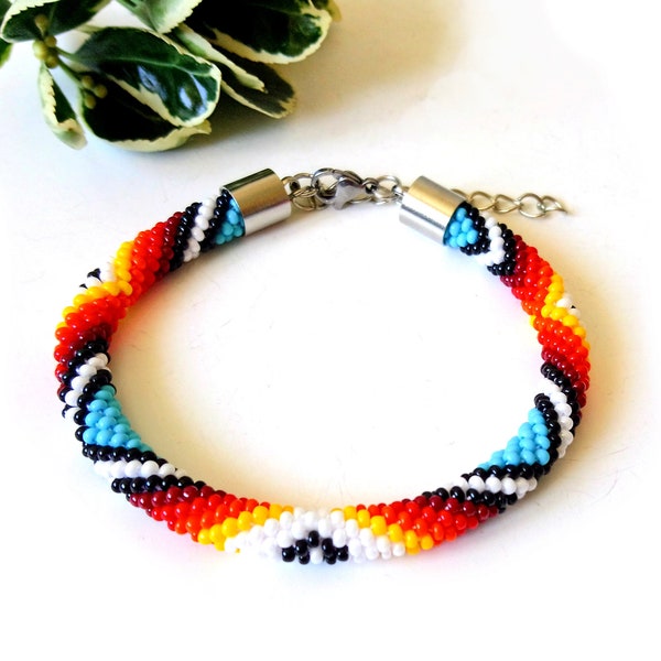 Native american indian bracelet, beadwork native style ethnic jewelry (B9)