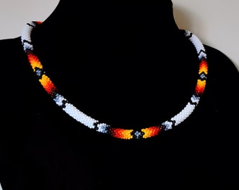 White Beaded Crochet Necklace: Ethnic Inspired Jewelry (N16)