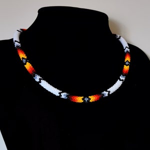 White Ethnic inspired Beadwork  Necklace, Ethnic style jewelry, Beaded Crochet Rope Necklace (N16)