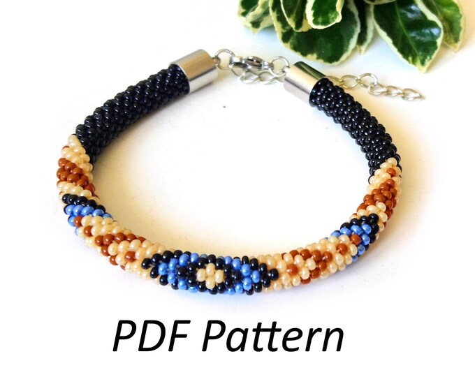 Indian jewelry PDF Pattern Native American Beadwork bracelet Beaded Crochet Rope bracelet