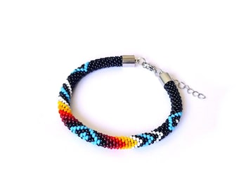 Ethnic inspired bracelet, beadwork native style jewelry, Gifts for him