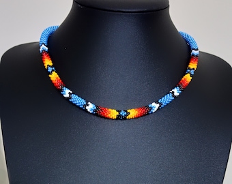 Ethnic inspired Beadwork Necklace, Indian style jewelry, Beaded Crochet Rope Necklace (N14)