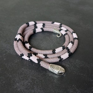 Frosted Mocha Snake crochet beaded rope necklace, ouroboros snake jewelry, necklaces for women