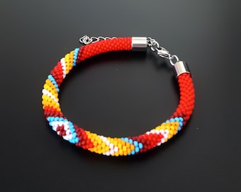 Red Ethnic inspired bracelet, birthday gifts for her , beadwork native style jewelry