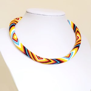 Ethnic inspired Beadwork Necklace, Beaded Crochet Native Style Necklace, Christmas gift for her