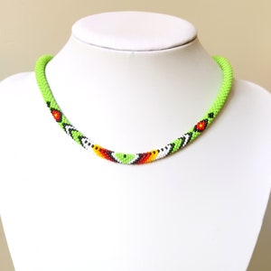 LIME GREEN Ethnic inspired Beadwork Necklace, Gifts for her, Beaded Crochet Rope Necklace #8
