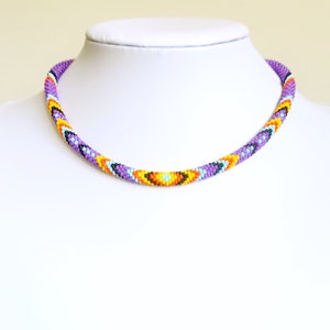 Purple Ethnic inspired Beadwork Necklace, Beaded Crochet Rope Necklace, Gifts for her, Gifts for him (N3)
