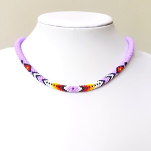 LIGHT VIOLET Ethnic inspired Beadwork Necklace, ethnic style jewelry, Beaded Crochet Rope Necklace #5