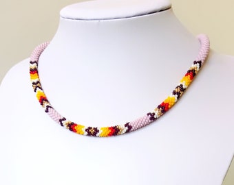 Beige Beaded Crochet Necklace: Ethnic Indian Inspired Jewelry