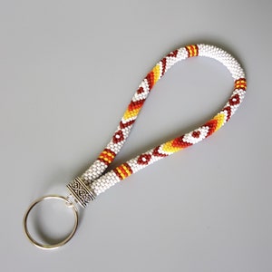 Light Grey Ethnic  inspired wristlet keychain, gifts for her, gifts for boyfriend, southwestern style jewelry