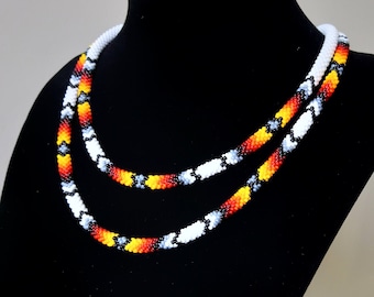2 strand Ethnic inspired Beadwork Necklace, Indian style jewelry, Beaded Crochet Rope Necklace, Christmas fifts