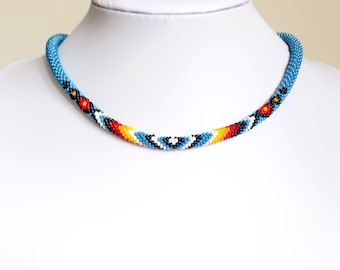 Thin Ethnic inspired Beadwork Necklace, Beaded Crochet Rope Necklace, Gifts for her, Gift for him (N10)