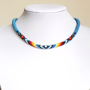 Thin Ethnic inspired Beadwork Necklace, Beaded Crochet Rope Necklace, Gifts for her, Gift for him (N10)