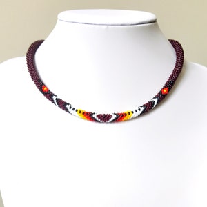 BROWN Ethnic inspired Beadwork Necklace, Beaded Crochet Rope Necklace, Gifts for her, Gift for him #1
