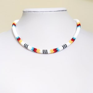 White Ethnic inspired Beadwork Necklace, Beaded Crochet Rope Necklace, Gift for her