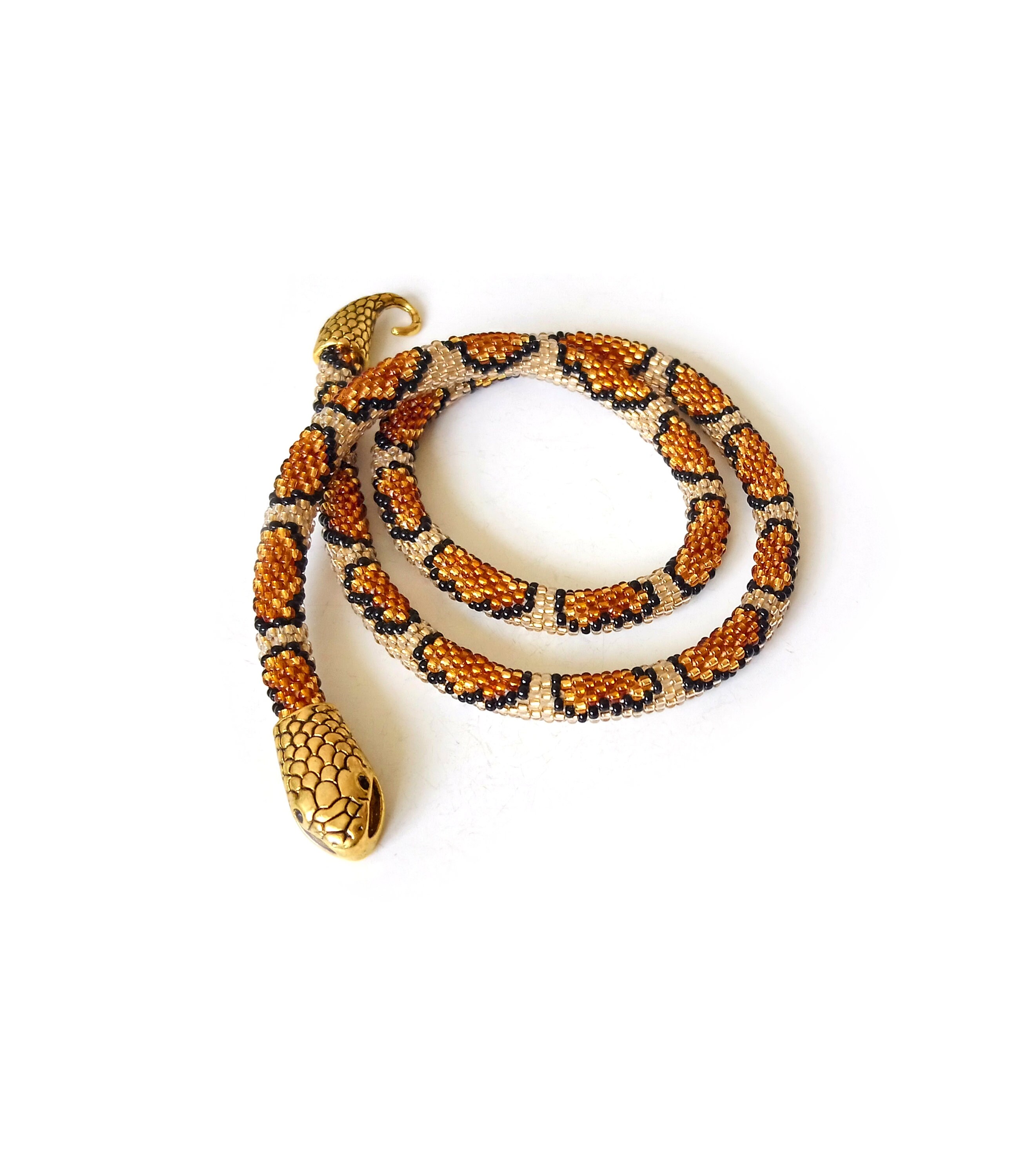 Snake Crochet Beaded Rope Necklace, Ouroboros Snake Jewelry, Casual ...