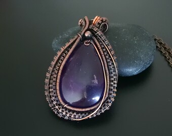 Wire Wrapped Amethyst Pendant Necklace: Copper Jewelry Gift