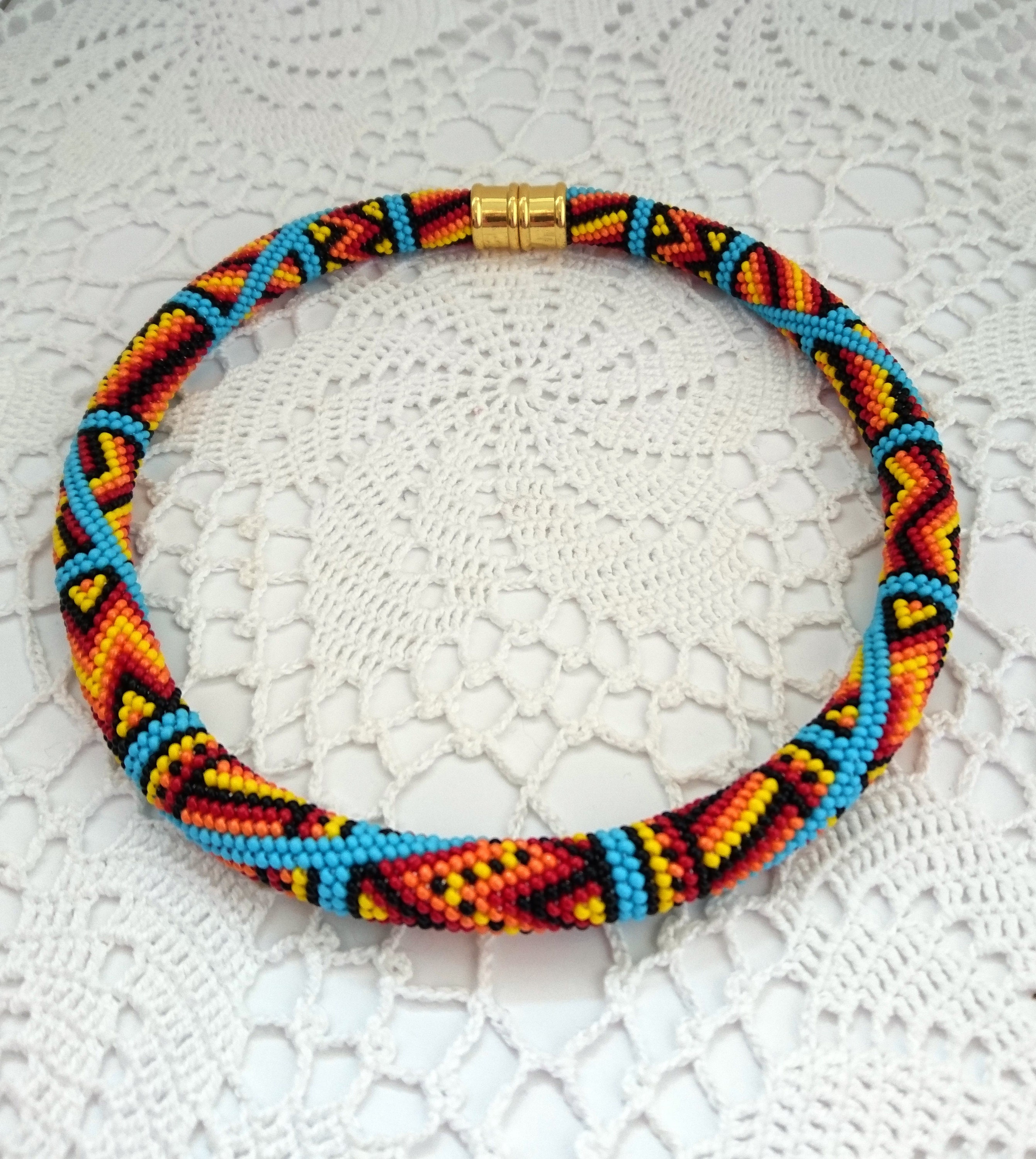 Native American Beaded Crochet Necklace Crochet Rope Necklace Etsy