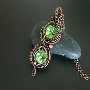 Apple Green Crystal Copper Wire Wrapped Pendant Necklace