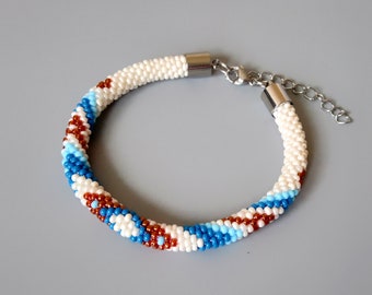 CREAM Ethnic inspired bracelet, beadwork native style jewelry, Christmas gifts for him, for her
